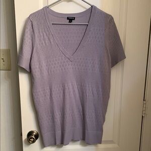 Purple V-Neck Short Sleeve Sweater